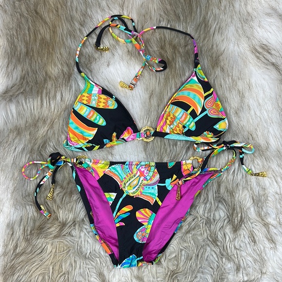 Trina Turk Other - Trina Turk Colorful Patterned Triangle Bikini Set with Matching Bottoms, Size 8